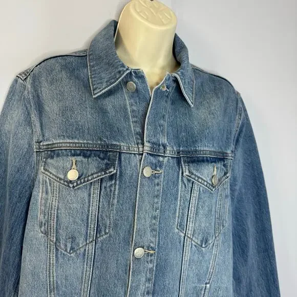 Lovers and Friends James Sarratoga Denim Jacket Relax Raw Hem Boho Blue L - Picture 3 of 16